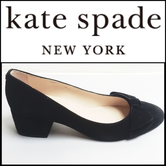 NEW! KATE SPADE Pauline Black Suede Slip On Bow Heels 7. - Picture 1 of 9